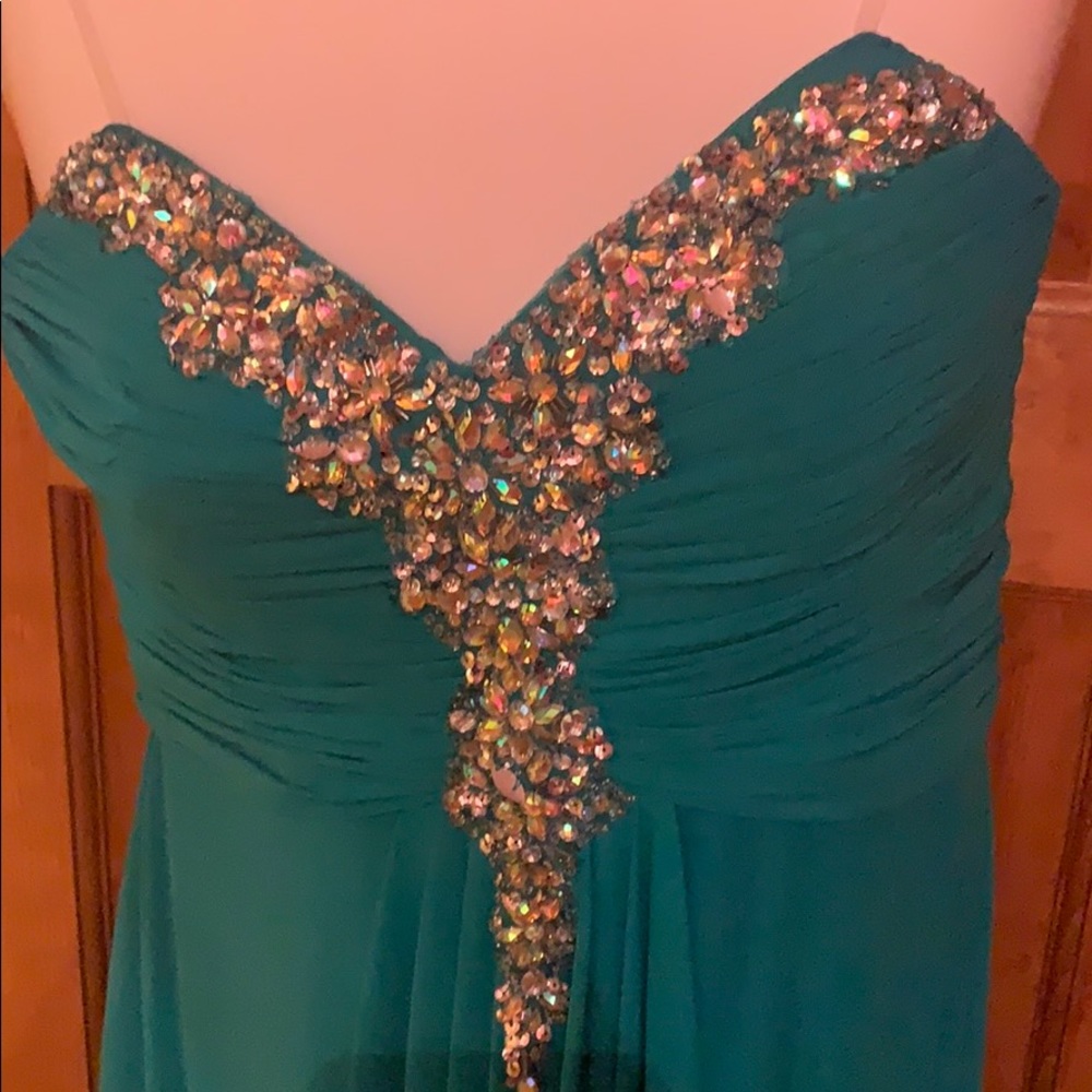 Long prom dress with a sweet heart neck line